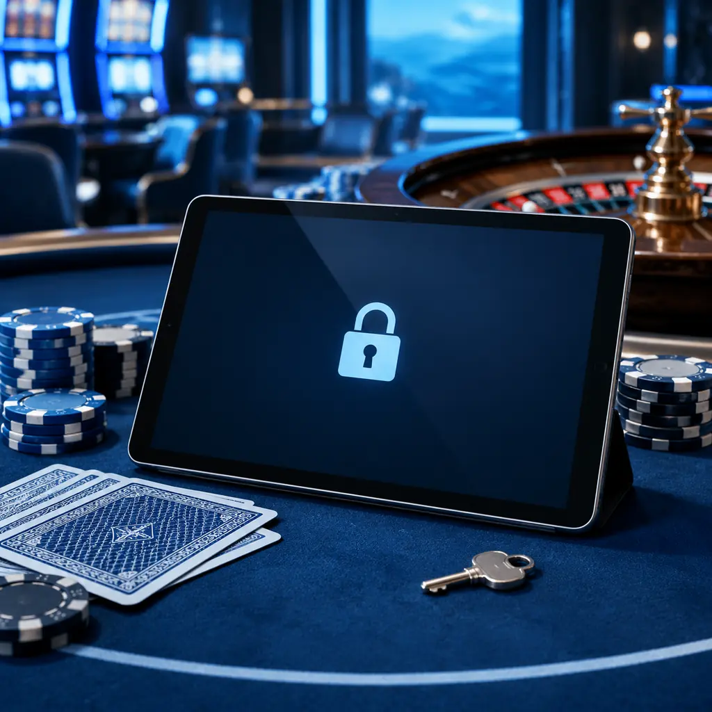 Perangkat dengan simbol kunci di samping kartu casino
