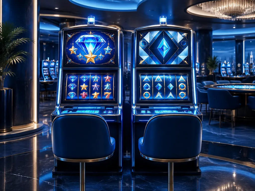 Dua kabinet slot casino dengan rancangan visual berbeda