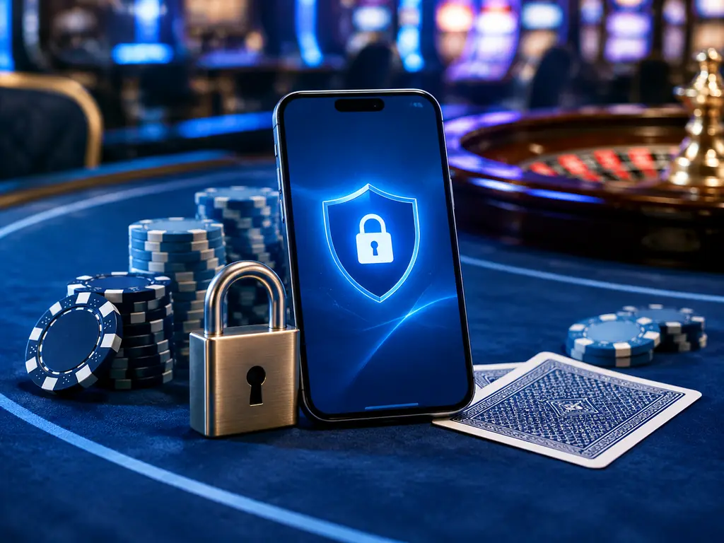 Gembok dan kunci perangkat di atas meja casino